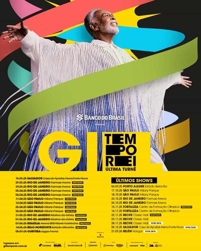 Gilberto Gil e datas finais da turnê TEMPO REI