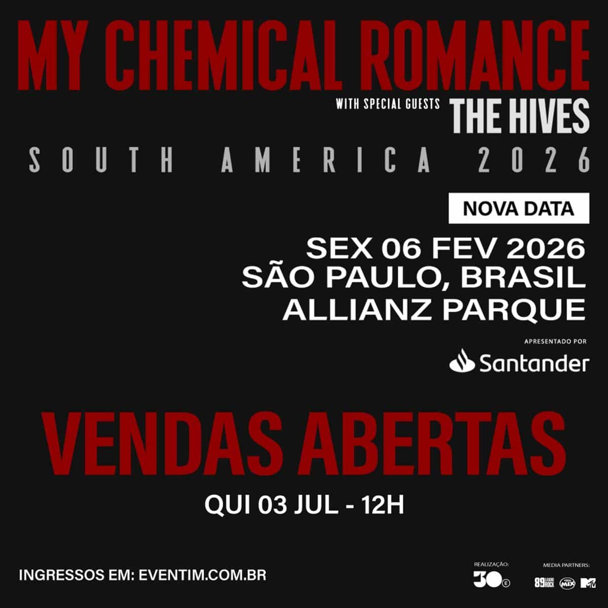 My Chemical Romance inicia venda geral de ingressos