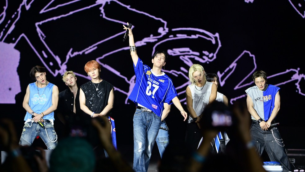 Stray Kids no palco Mundo do Rock in Rio / Foto: Leo Franco/AgNews